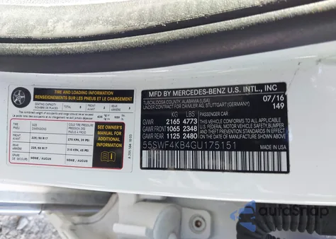 2016 Mercedes-Benz C 300 4Matic from USA, damaged, VIN 55SWF4KB4GU175151